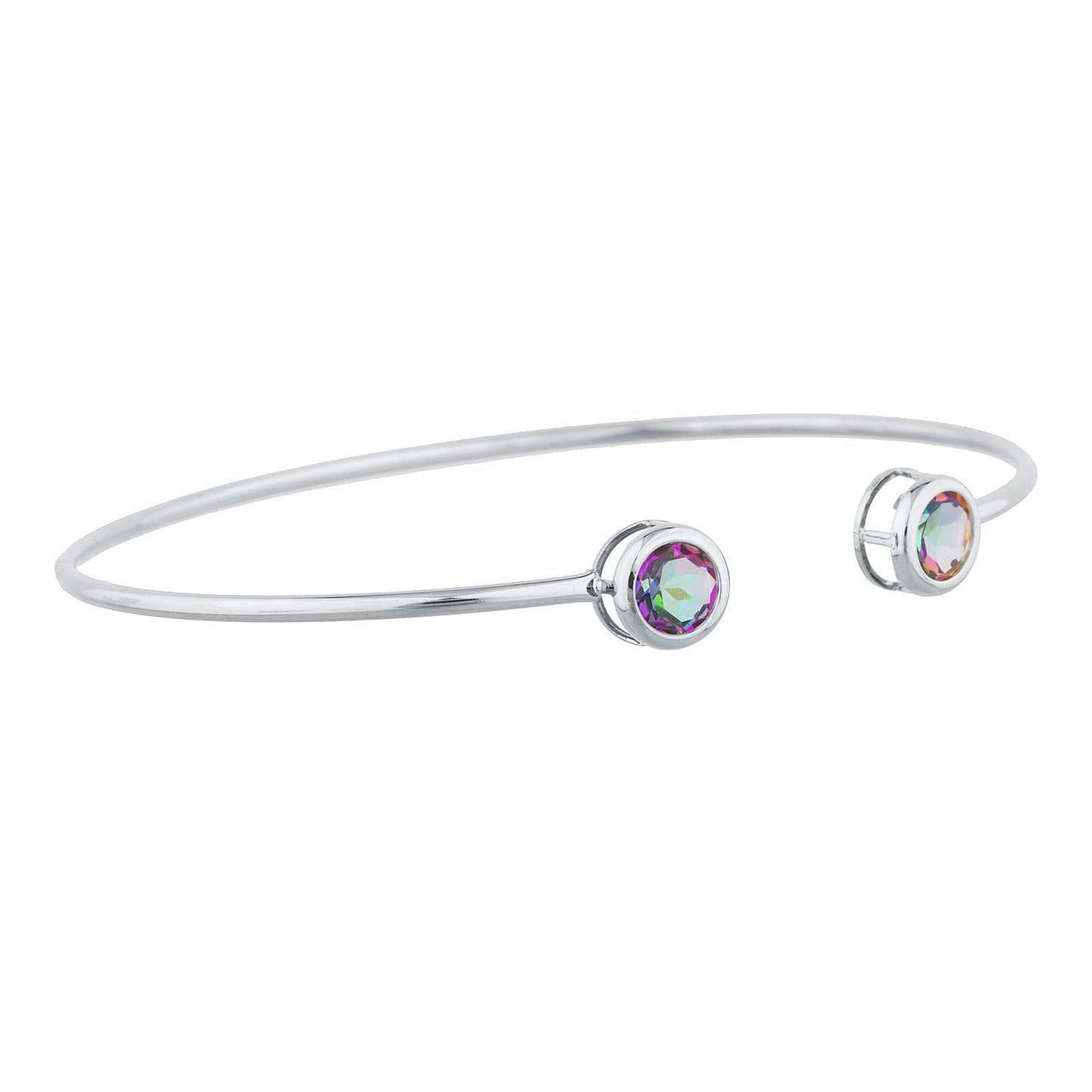 2 Ct Natural Mystic Topaz Round Bezel Bangle Bracelet .925 Sterling Silver