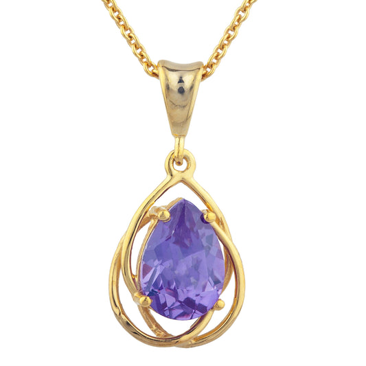 14Kt Yellow Gold Plated Alexandrite Pear Teardrop Design Pendant