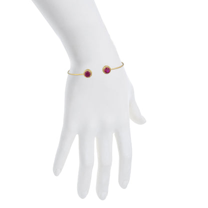 14Kt Yellow Gold Plated Created Ruby & Diamond Round Bangle Bracelet