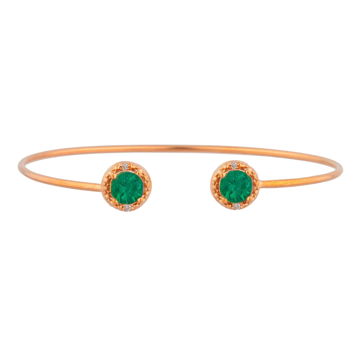 14Kt Rose Gold Plated Emerald & Diamond Round Bangle Bracelet