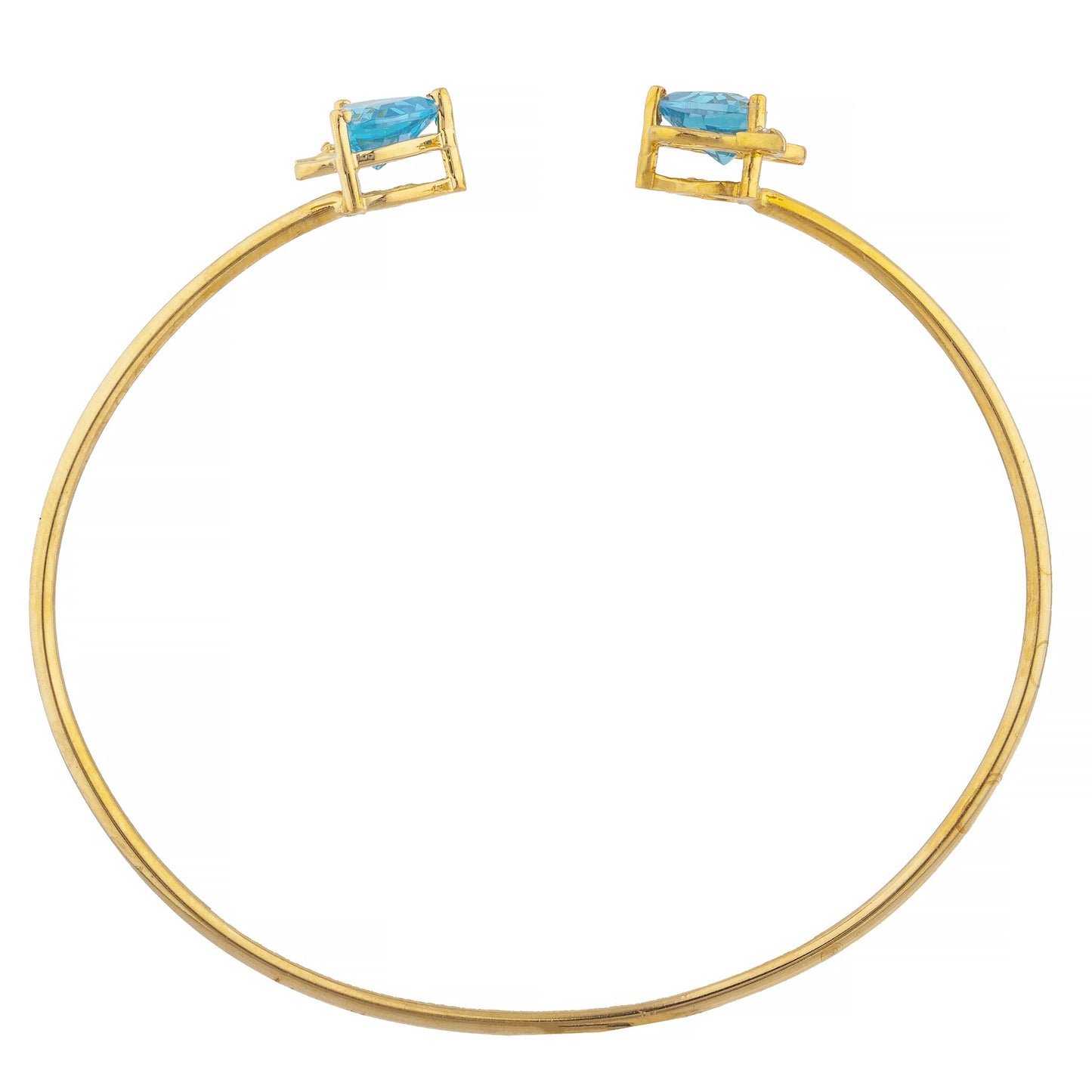 Blue Topaz & Diamond Devil Heart Bangle Bracelet 14Kt Yellow Gold Rose Gold Silver