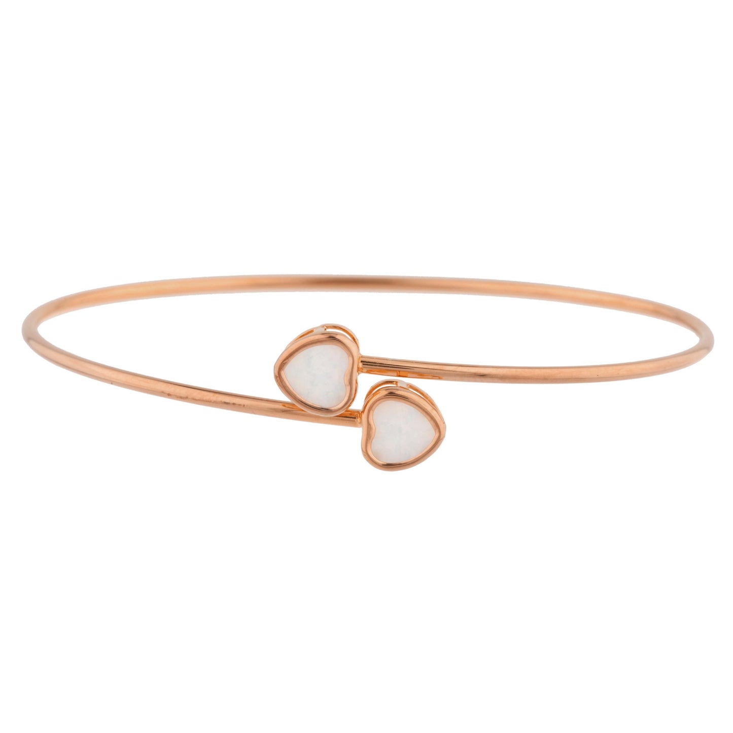 14Kt Gold Genuine Opal Heart Bezel Bangle Bracelet