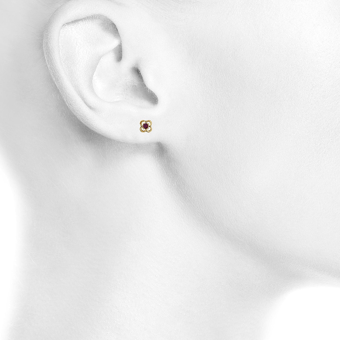 14Kt Gold Garnet Love Knot Stud Earrings