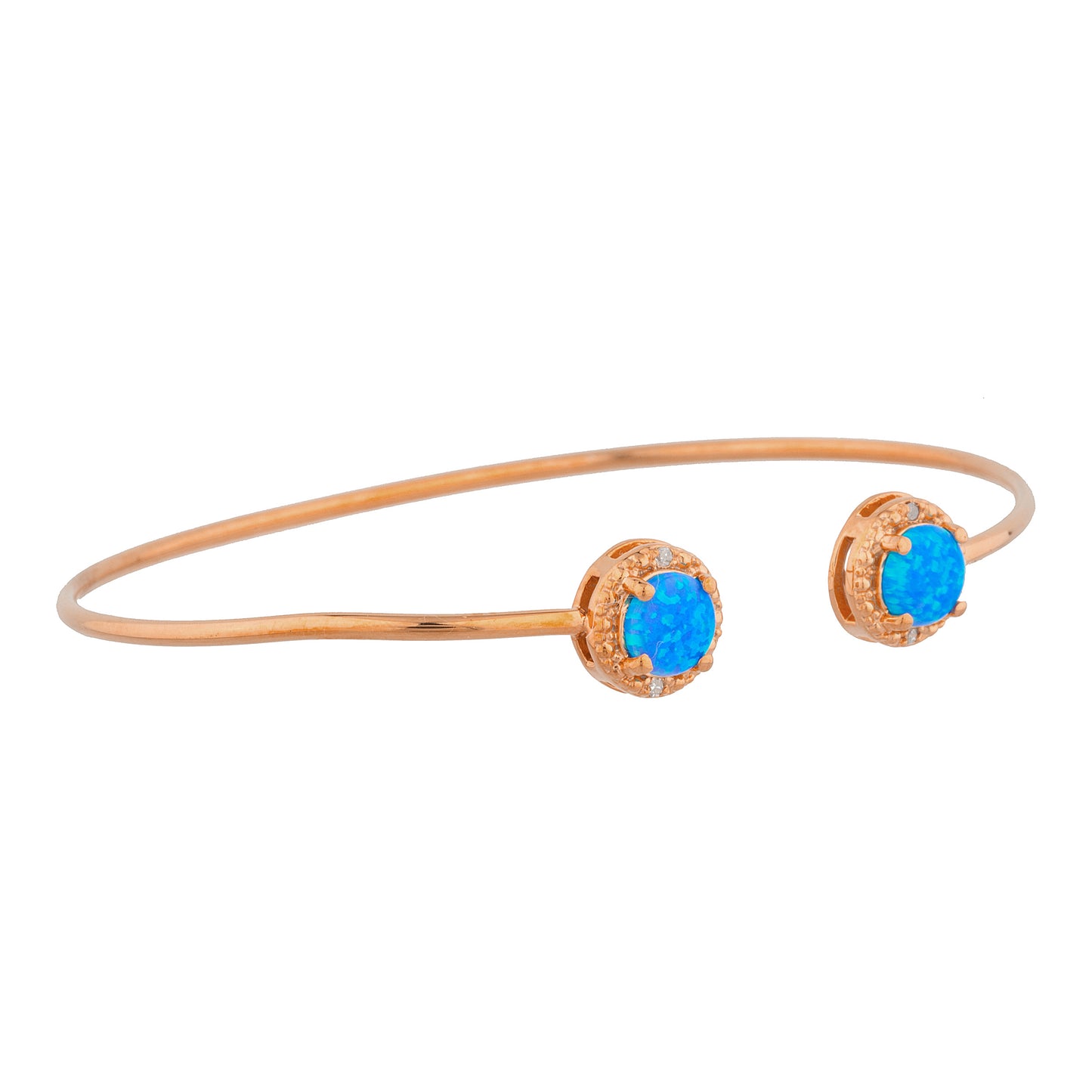 14Kt Rose Gold Plated Blue Opal & Diamond Round Bangle Bracelet