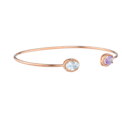 Genuine Aquamarine & Alexandrite Diamond Bangle Oval Bracelet 14Kt Rose Gold Plated Over .925 Sterling Silver