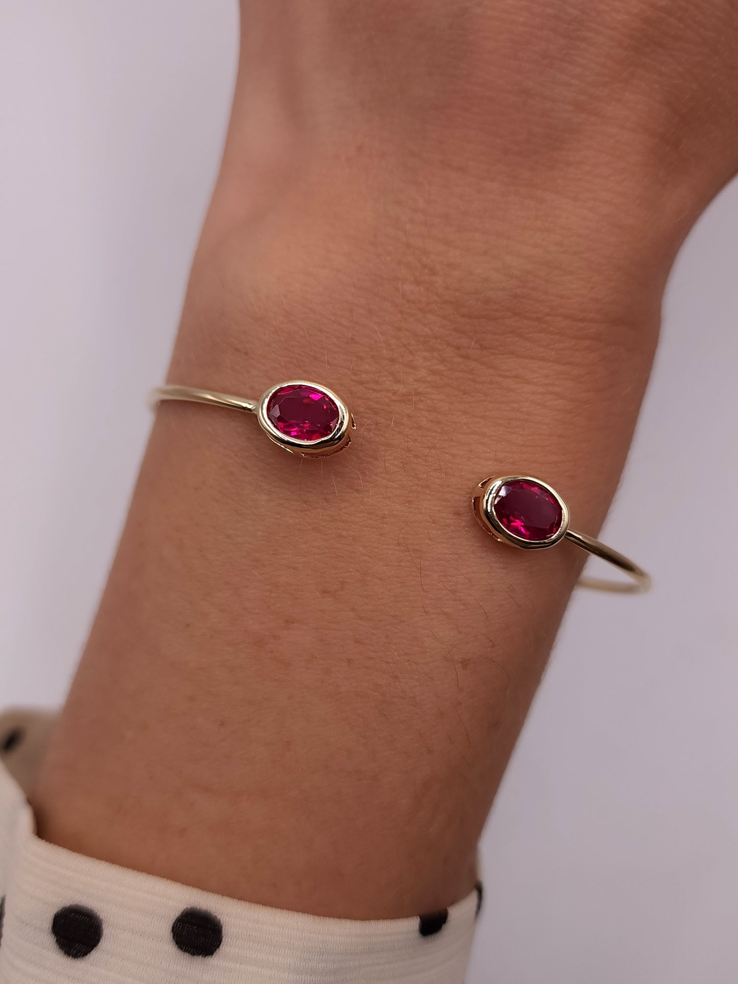 14Kt Gold Created Ruby Oval Bezel Bangle Bracelet