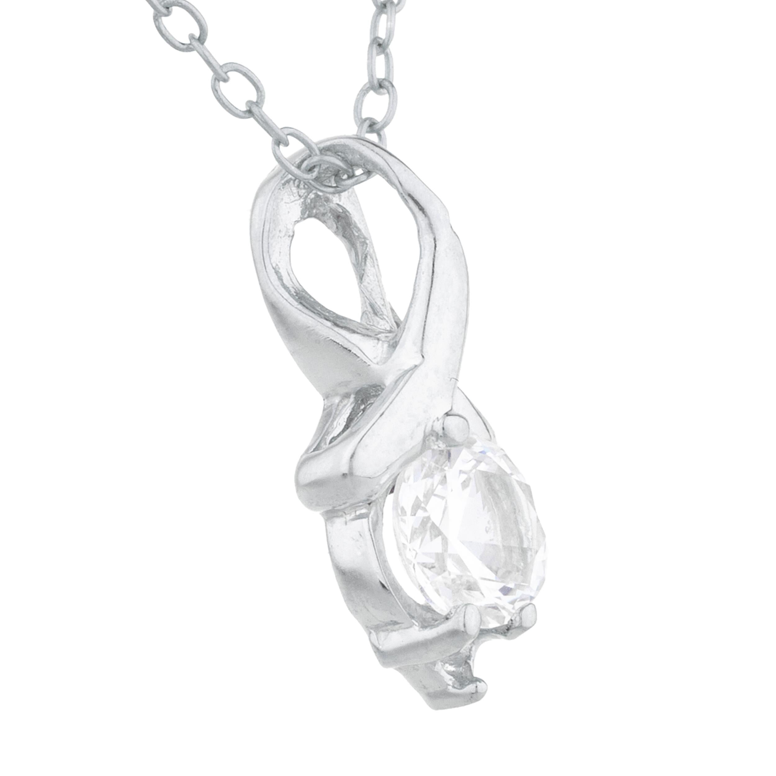 14Kt Gold White Sapphire & Diamond Round Design Pendant Necklace