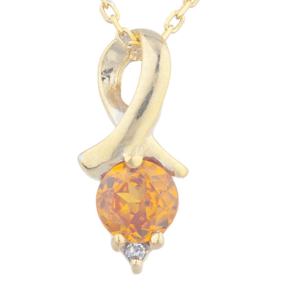 14Kt Yellow Gold Plated Orange Citrine & Diamond Round Design Pendant