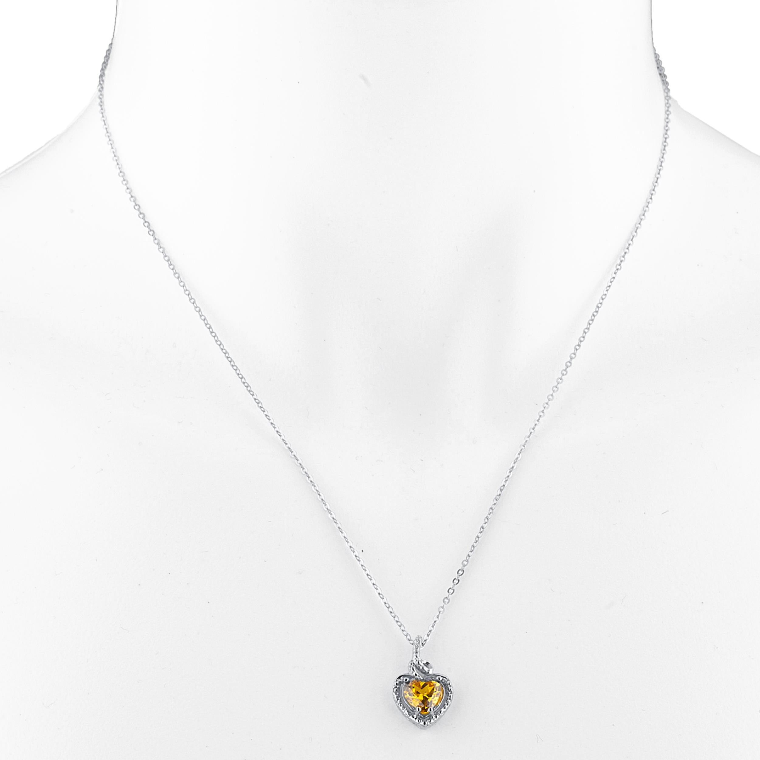 14Kt Gold Yellow Citrine Heart Design Pendant Necklace