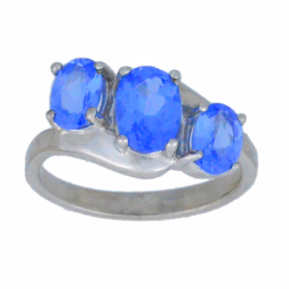 2 Ct Tanzanite Oval Ring .925 Sterling Silver Rhodium Finish