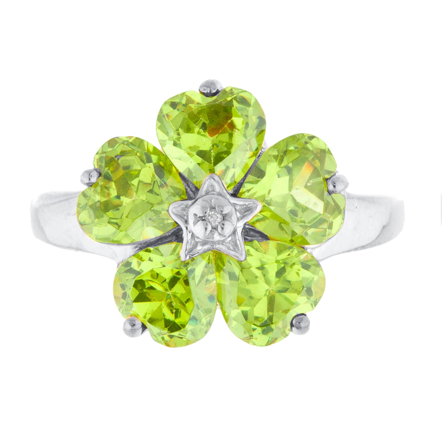 14Kt Gold Peridot & Diamond Heart Flower Design Ring