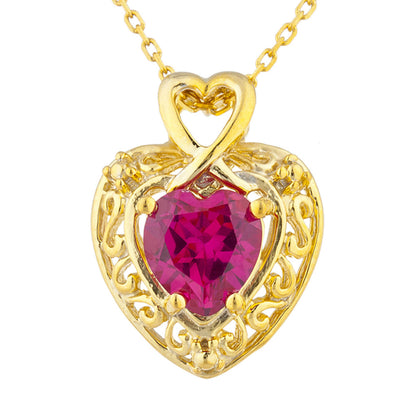 14Kt Gold Created Ruby Heart Design Pendant Necklace