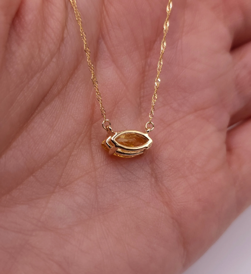 14Kt Gold Citrine Marquise Pendant Necklace