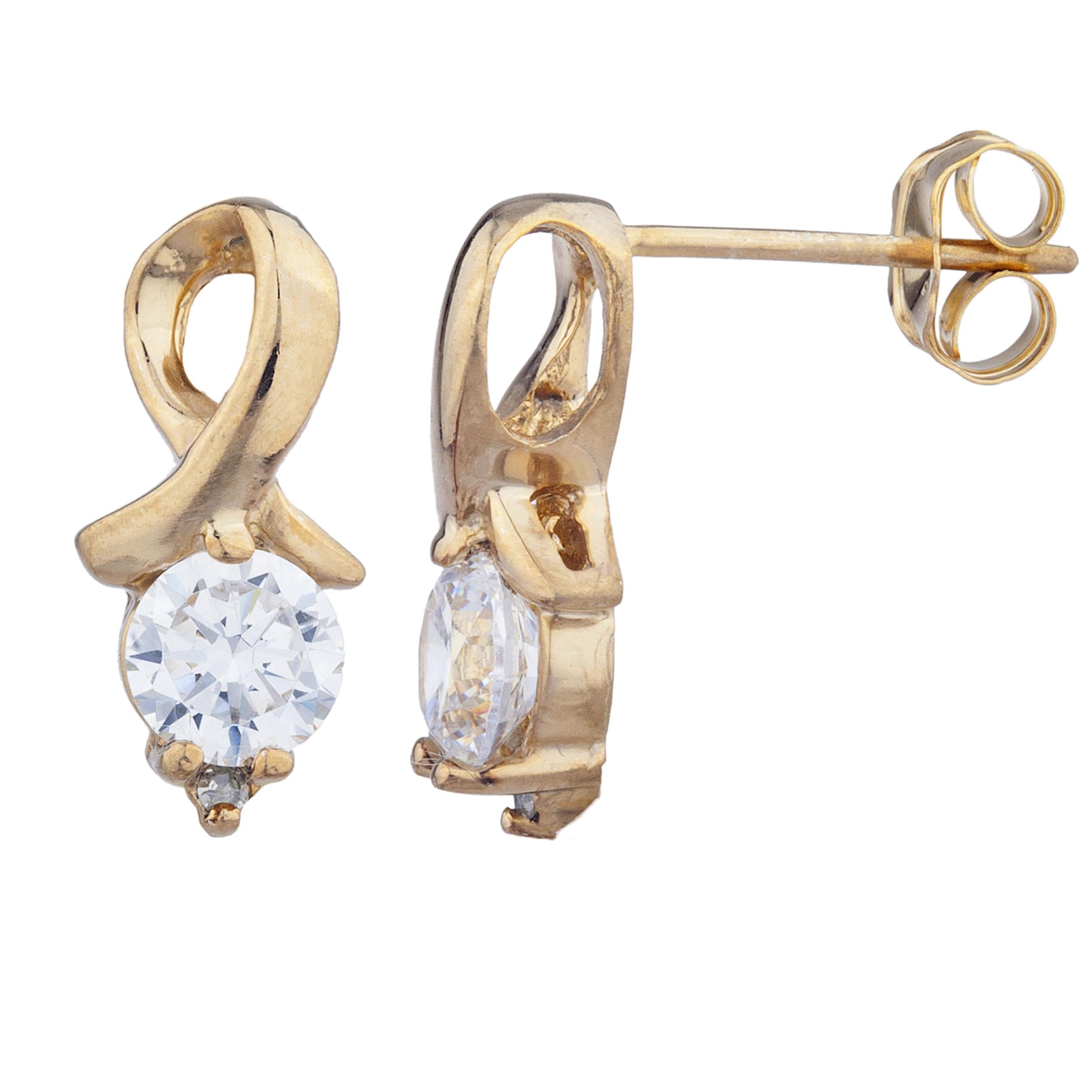 14Kt Gold Zirconia & Diamond Round Design Stud Earrings