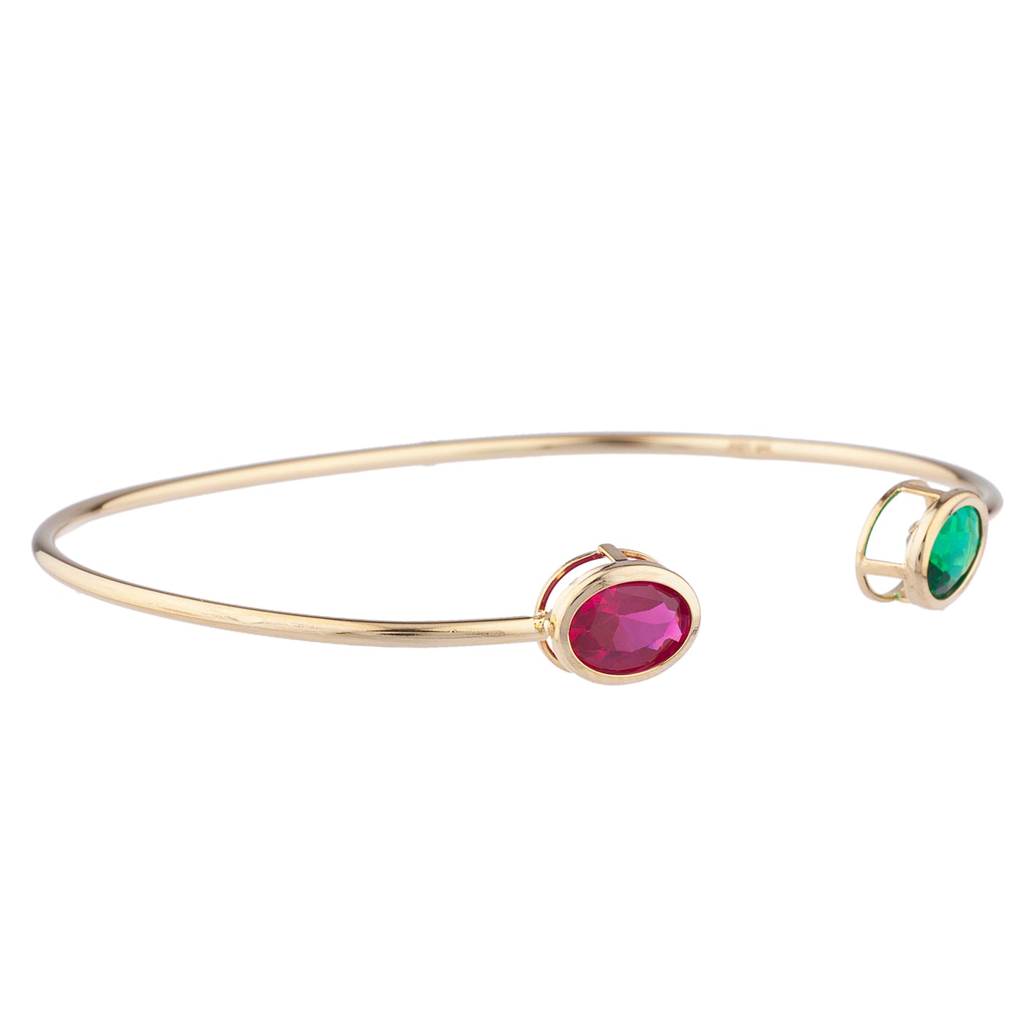 Created Ruby & Emerald Oval Bezel Bangle Bracelet 14Kt Yellow Gold Plated Over .925 Sterling Silver