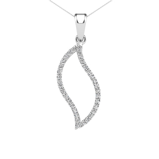 14Kt White Gold 0.20 Ct Genuine Natural Diamond Curved Design Pendant Necklace