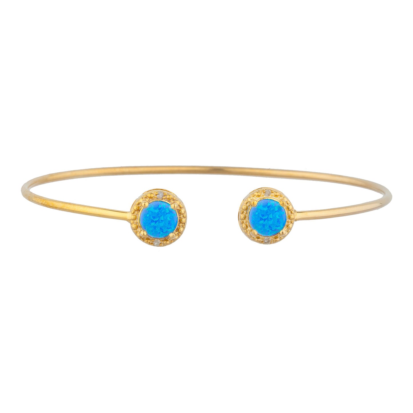 14Kt Yellow Gold Plated Blue Opal & Diamond Round Bangle Bracelet