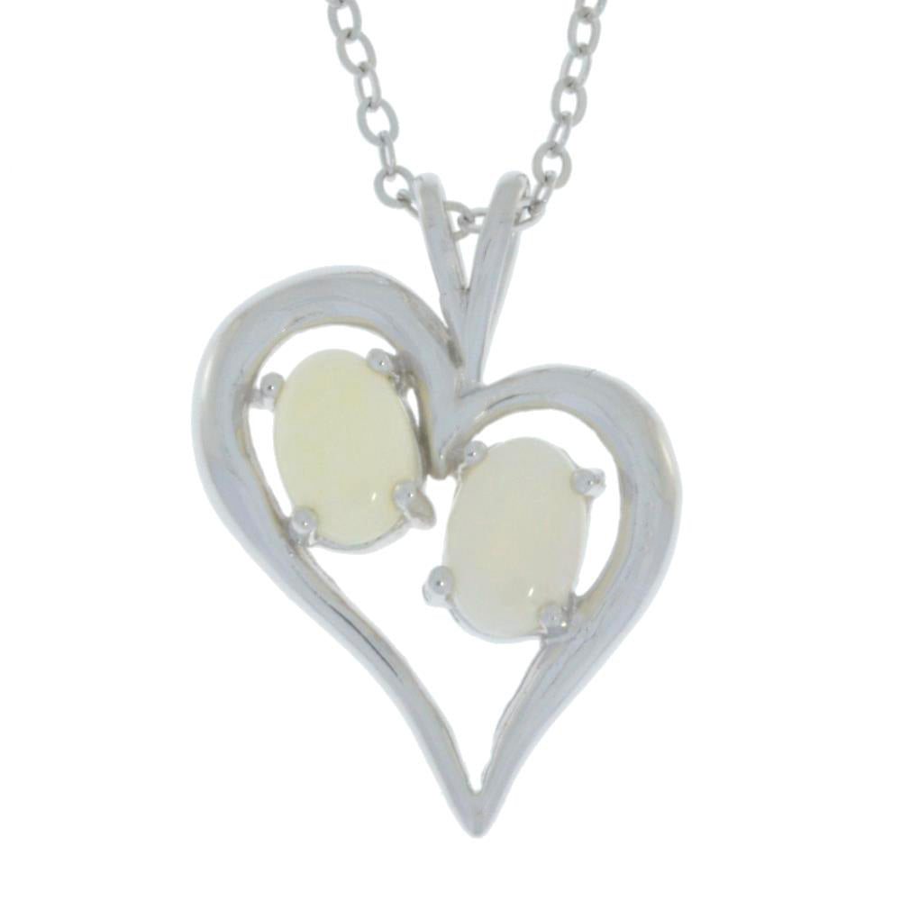 Genuine Opal Oval Heart Pendant .925 Sterling Silver