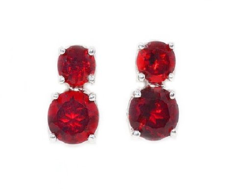 3 Ct Garnet Round Double Stud Earrings .925 Sterling Silver