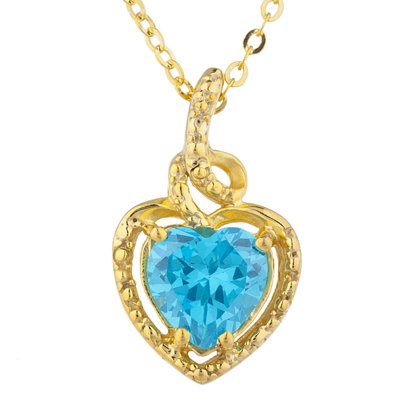 14Kt Yellow Gold Plated Swiss Blue Topaz Heart Design Pendant