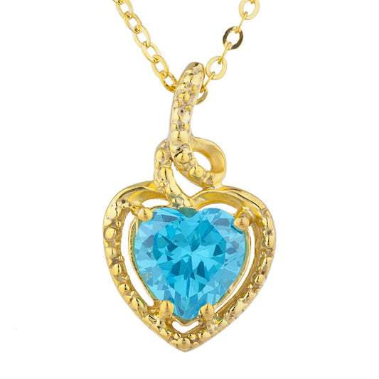 14Kt Yellow Gold Plated Swiss Blue Topaz Heart Design Pendant