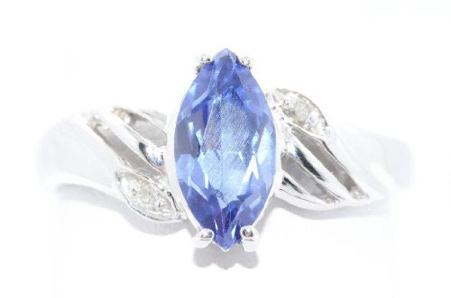 1 Ct Tanzanite & Diamond Marquise Ring .925 Sterling Silver Rhodium Finish