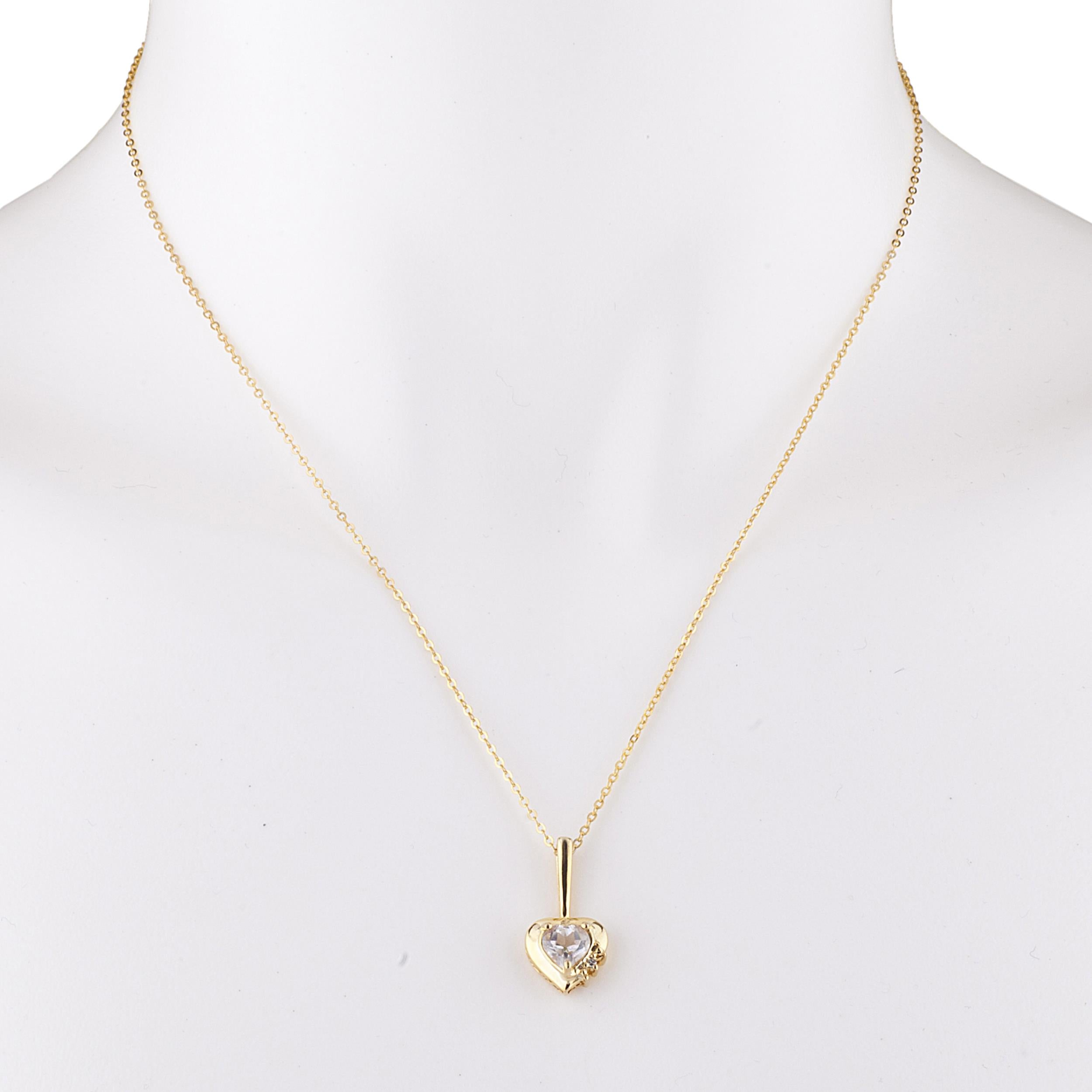 14Kt Gold Zirconia & Diamond Heart Design Pendant Necklace