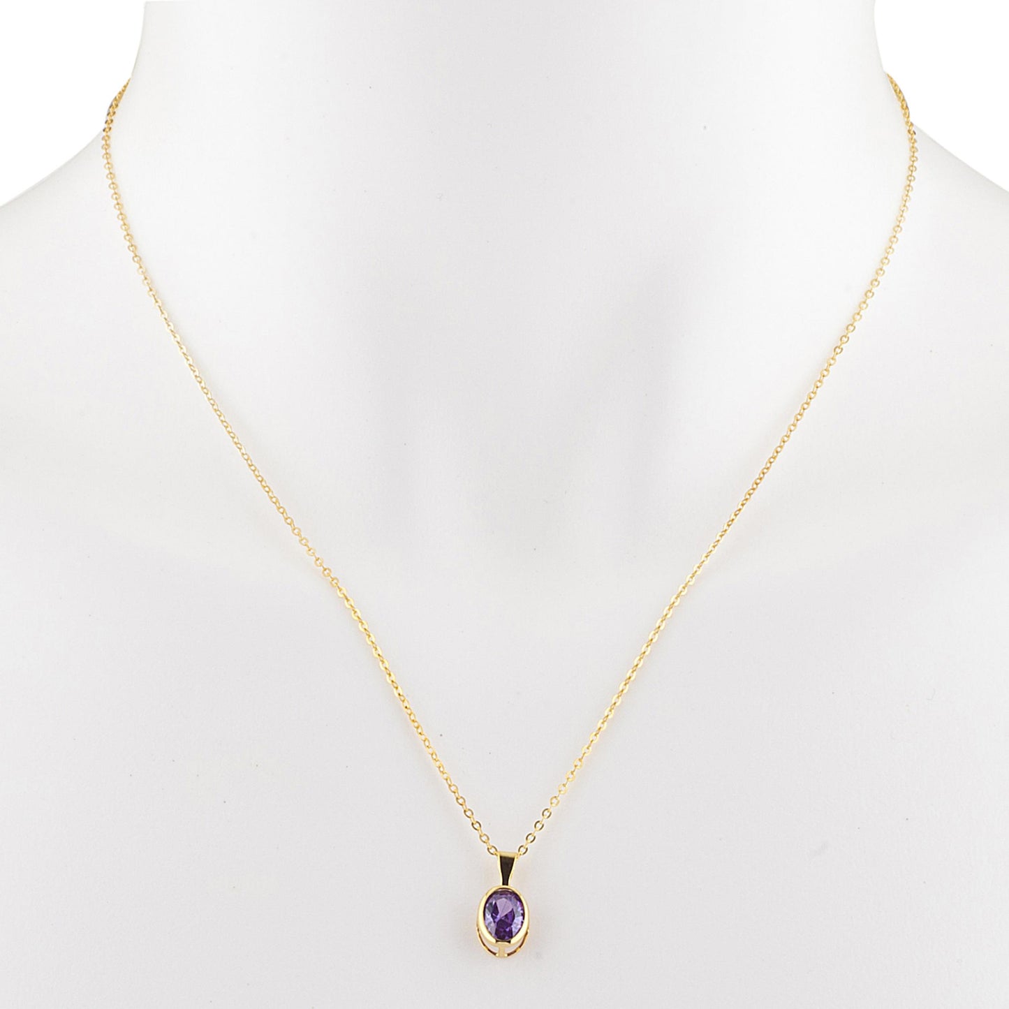 14Kt Gold Amethyst Oval Bezel Pendant Necklace