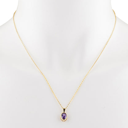 14Kt Gold Amethyst Oval Bezel Pendant Necklace