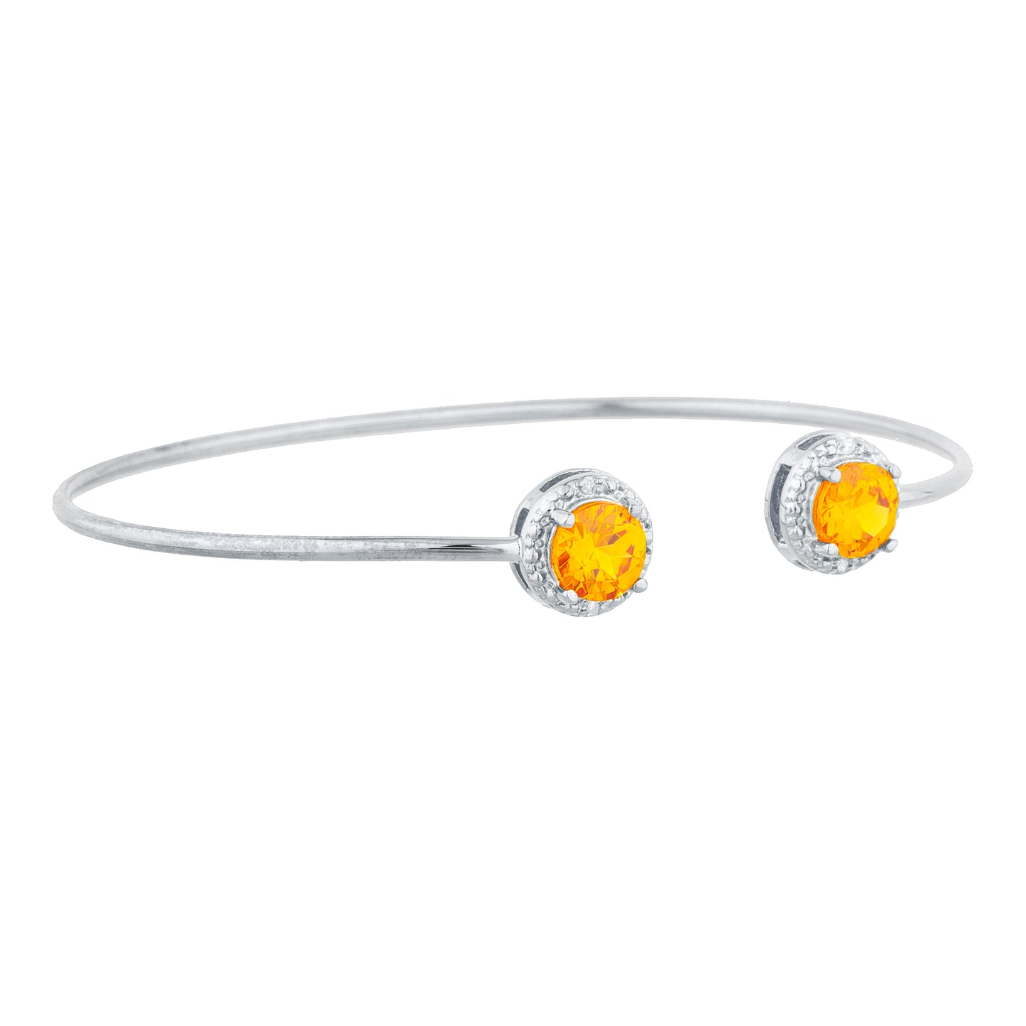 14Kt Gold Orange Citrine & Diamond Round Bangle Bracelet