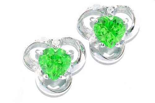 1 Ct Emerald Heart Diamond Stud Earrings .925 Sterling Silver