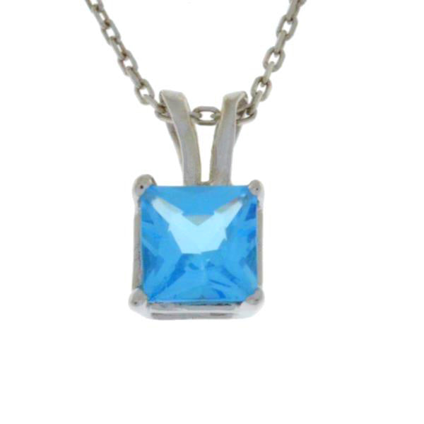 1 Ct Blue Topaz Princess Cut Pendant .925 Sterling Silver Rhodium Finish