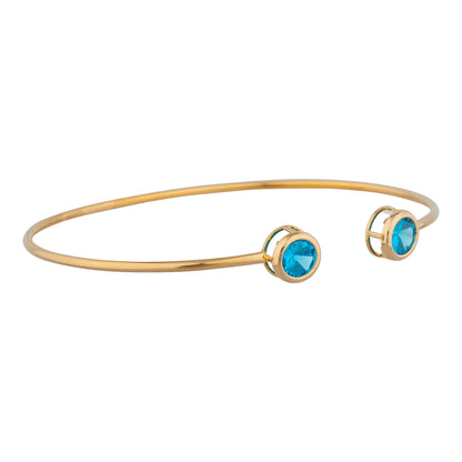 14Kt Gold Swiss Blue Topaz Round Bezel Bangle Bracelet