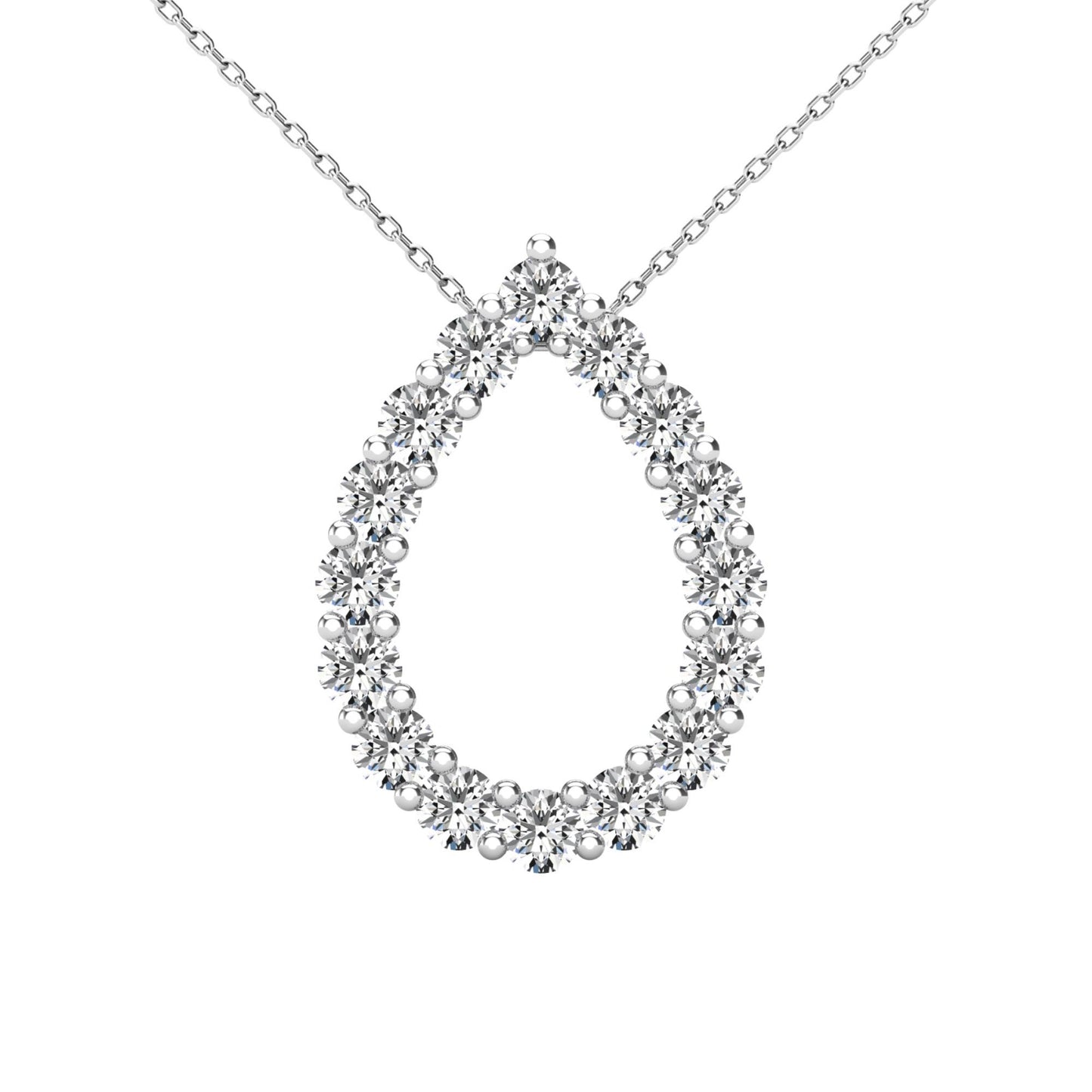 14Kt White Gold 0.38 Ct Genuine Natural Diamond Open Pear Teardrop Design Pendant Necklace