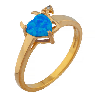 Blue Opal & Diamond Devil Heart Ring 14Kt Yellow Gold Rose Gold Silver