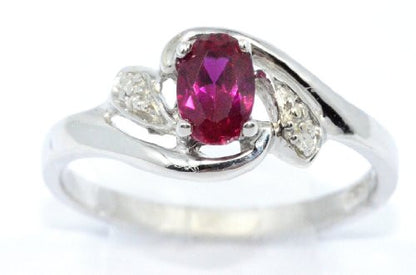 0.50 Ct Created Ruby & Diamond Oval Ring .925 Sterling Silver Rhodium Finish