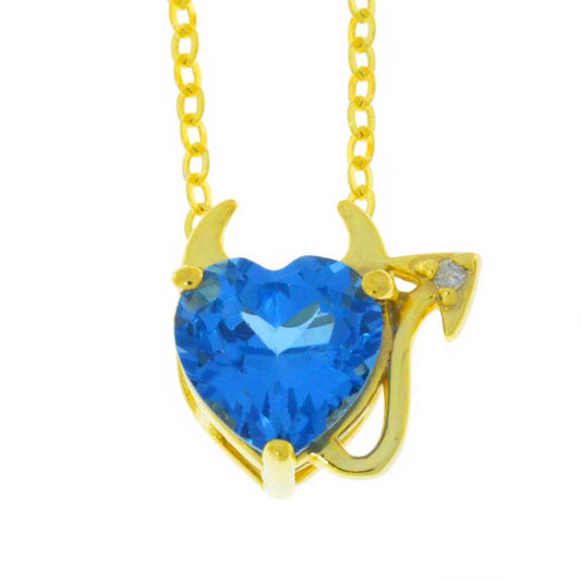 14Kt Yellow Gold Plated London Blue Topaz & Diamond Devil Heart Pendant