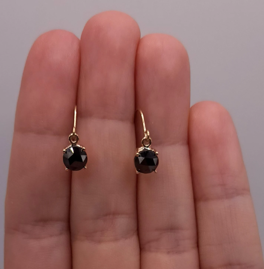 14Kt Gold 0.80 Ct Natural Rose Cut Black Diamond Round Stud Earrings