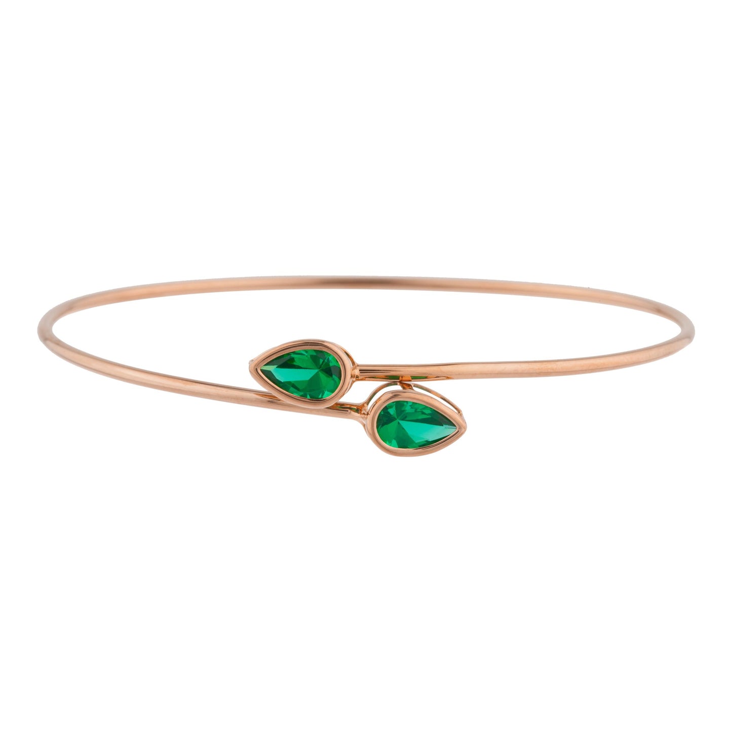 14Kt Rose Gold Plated Emerald Pear Bezel Bangle Bracelet