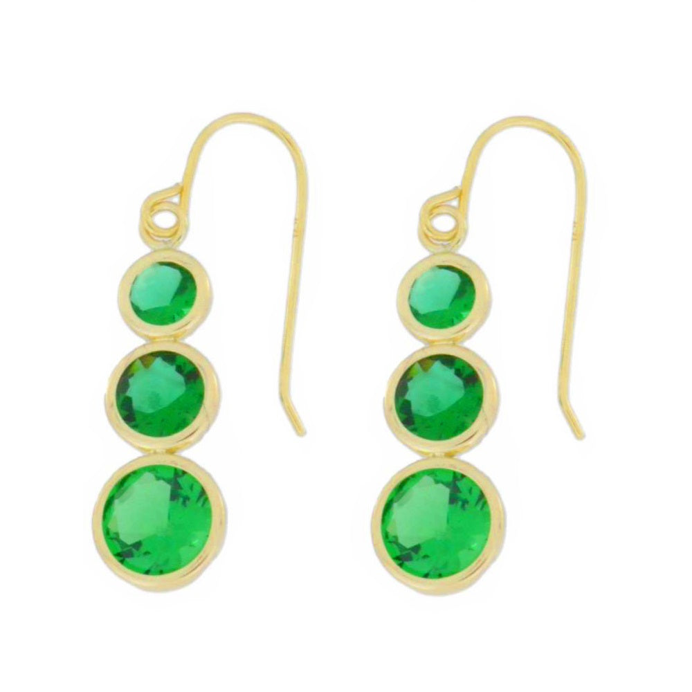 14Kt Yellow Gold Emerald Round Bezel Dangle Earrings