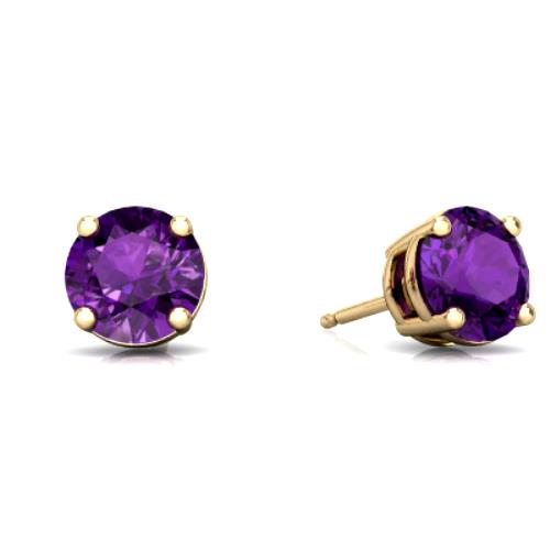 14Kt Yellow Gold Created Alexandrite 8mm Round Stud Earrings