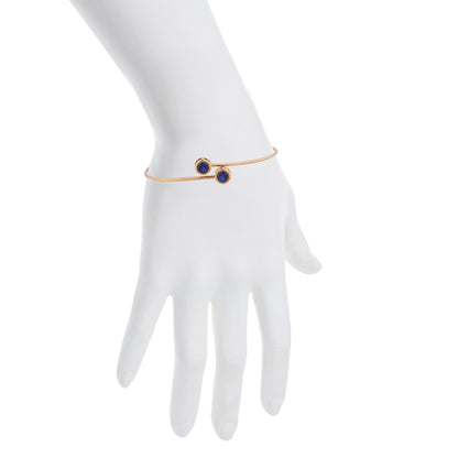 14Kt Rose Gold Plated Blue Sapphire Round Bezel Bangle Bracelet