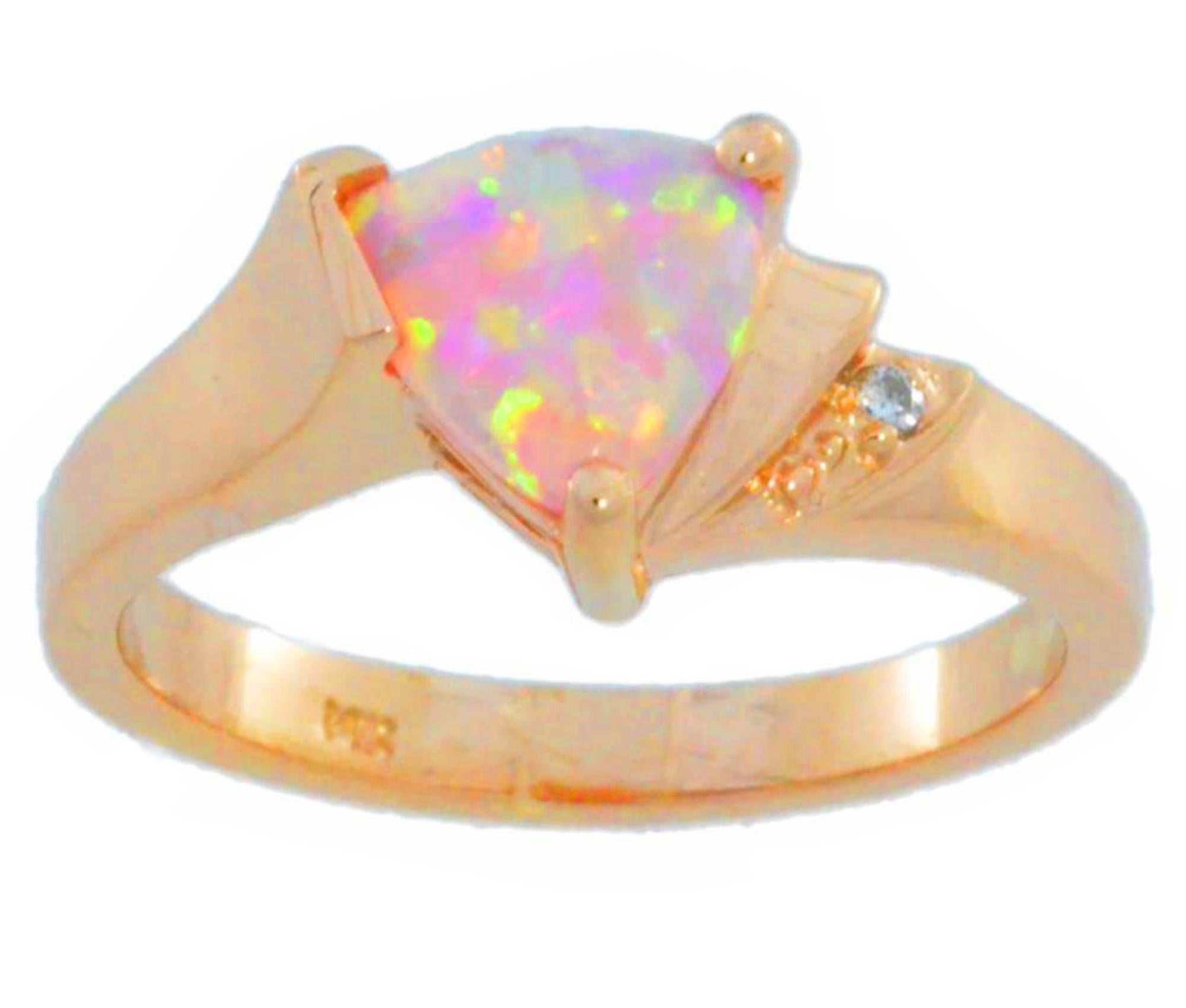 14Kt Gold Pink Opal & Diamond Trillion Ring