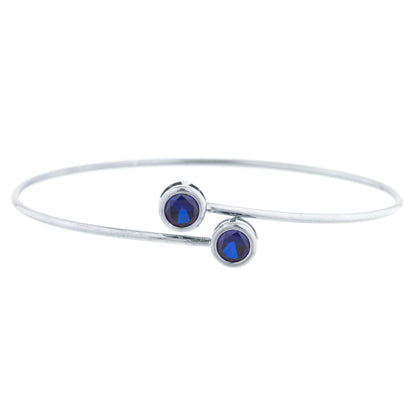 14Kt Gold Blue Sapphire Round Bezel Bangle Bracelet