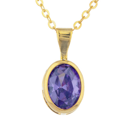 14Kt Gold Amethyst Oval Bezel Pendant Necklace