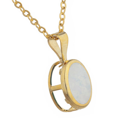 14Kt Gold Genuine Opal Oval Bezel Pendant Necklace