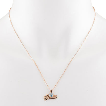 14Kt Rose Gold Plated Blue Topaz & Diamond Heart Mom Pendant