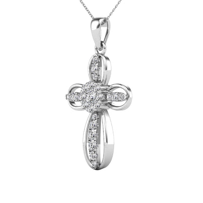 14Kt White Gold Genuine Natural Diamond Cross Pendant Necklace