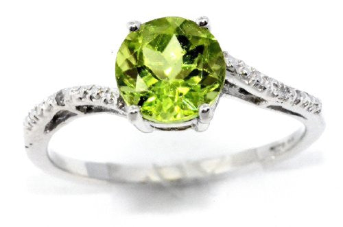 1.5 Ct Peridot & Diamond Round Ring .925 Sterling Silver Rhodium Finish