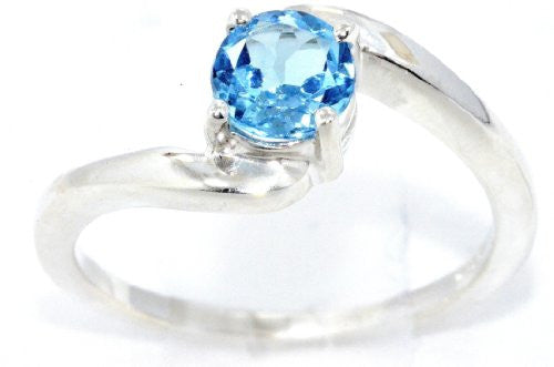 1 Ct Blue Topaz Round Ring .925 Sterling Silver Rhodium Finish